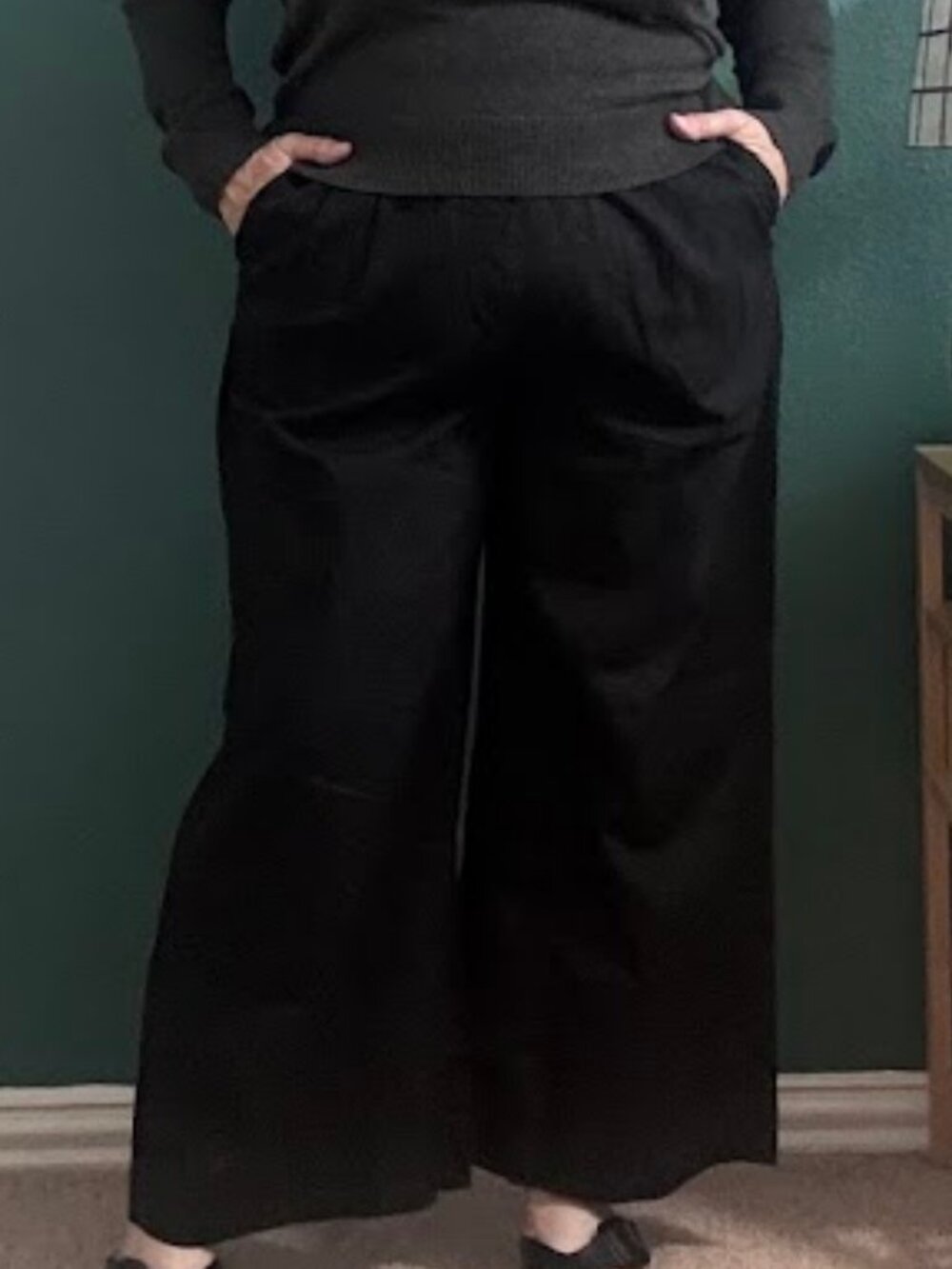 NWOT Pact Canopy Linen Pleated Trouser Organic Cotton Blend Wide Leg Black XL
